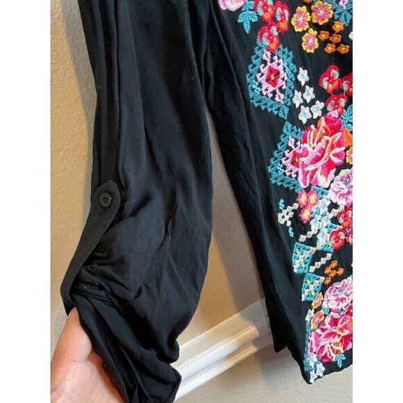 Savanna Jane S Women Top Floral Top Shirt Blouse Embroidered Roll Tab Sleeve T3 - Picture 11 of 12